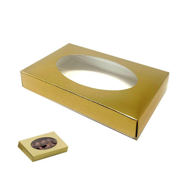 Oval Clear Lid Medium Single Layer Gold Box for 12 Candies - ViaCheff.com